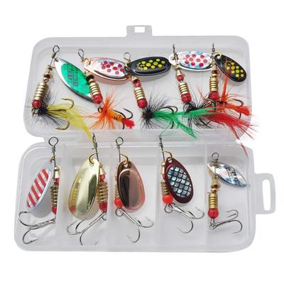 10pcs Boxed Rotating Spoon Kit Lure Fishing Lures Spinner Wobblers Hooks Metal Sequin Trout Crankbaits Fishing Accessories New