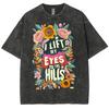 Cartoon Beautiful Flower Print Ladies T-Shirt Loose Oversized Wash Short Sleeve Vintage Fashion Design Top Summer