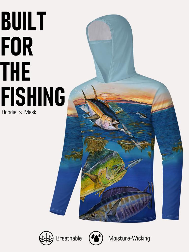 Men'S Long-Sleeve Sports Shirt with a Hood, Designed for Outdoor Fishing, Offering And Quick-Drying, Breathable, Stretchy Fabric