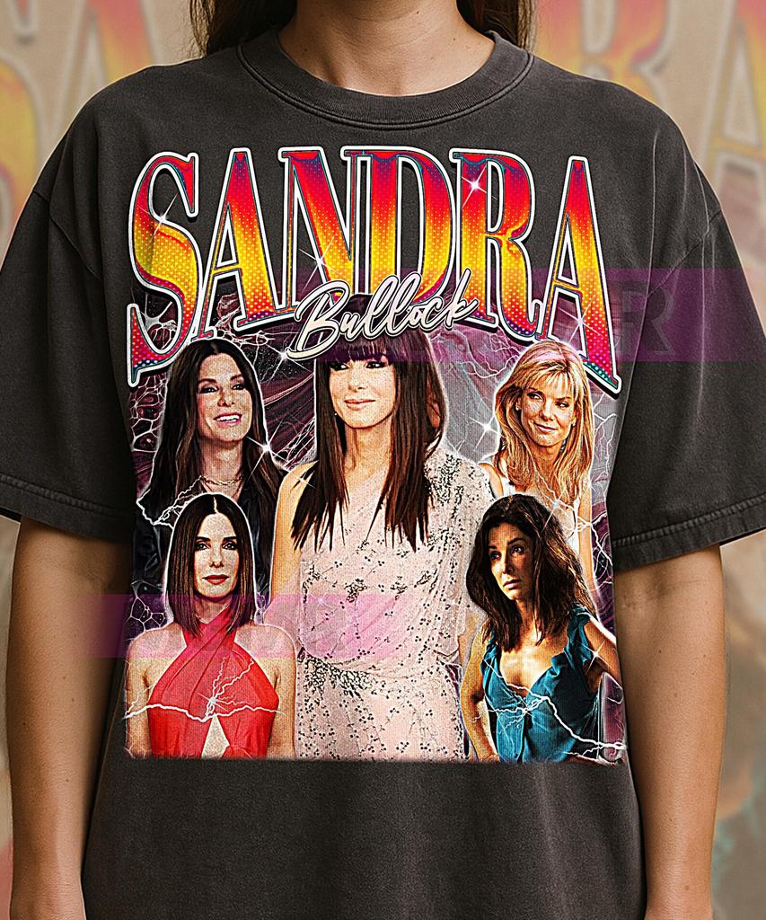Koszulka Bootleg z Sandrą Bullock, Koszulka z Gwiazdą Aktorką Hollywood Legendą Celebrytką w Stylu Vintage, Koszulka Retro z Lat 90. Wspomnienie, Sweter z Sandrą Bullock
