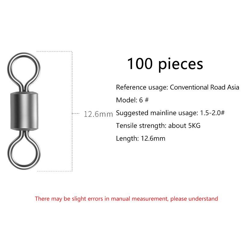 

100 шт. рыболовных вертлюжков из нержавеющей стали, вертлюжки-бочонки, коннектор для лески, микро-вертлюжки, вертлюжки с кольцом для рыболовной приманки Size 6 100Pcs