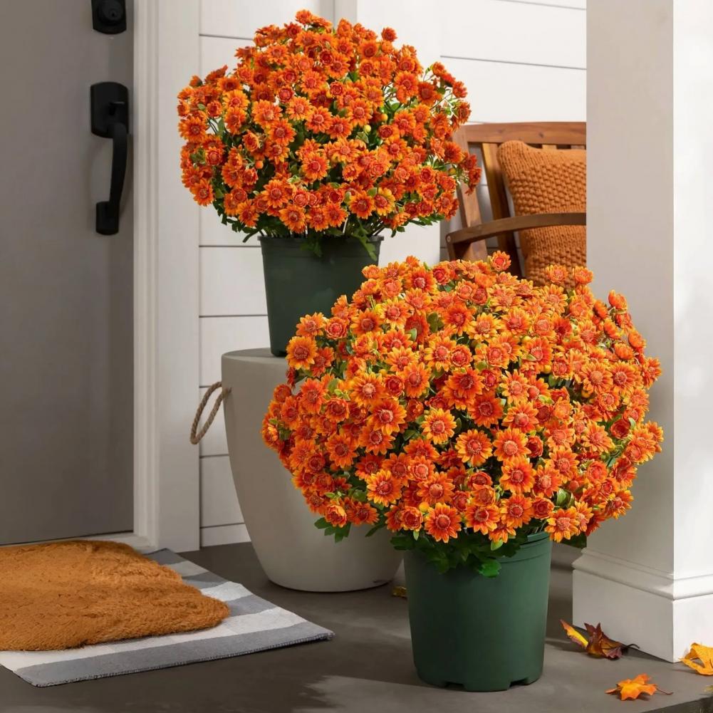 Outdoor Artificial Flowers Fake Silk Chrysanthemum Bundle Simulated Flowers Autumn Uv Resistant Thanksgiving Halloween Decor