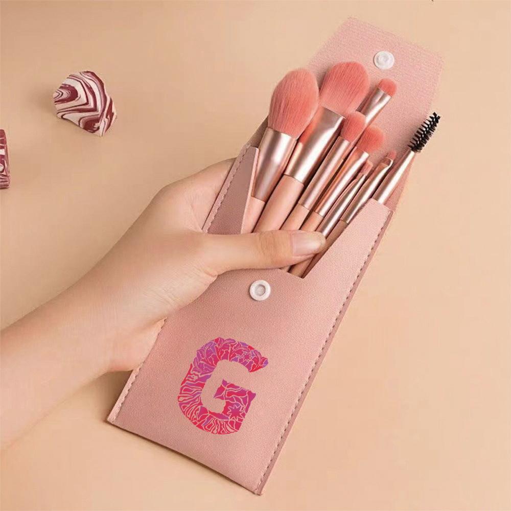 8Pcs Pink Makeup Brushes Set Professional Eyeshadow Brushes With Portable Case For Travel Engrave Image Pattern
