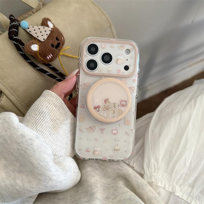 Cute Cartoon Rabbit Magnetic Phone Case For iPhone 15 16 17 Pro Max Sweet Dessert Pattern Shimmer Glitter Clear TPU Shockproof C