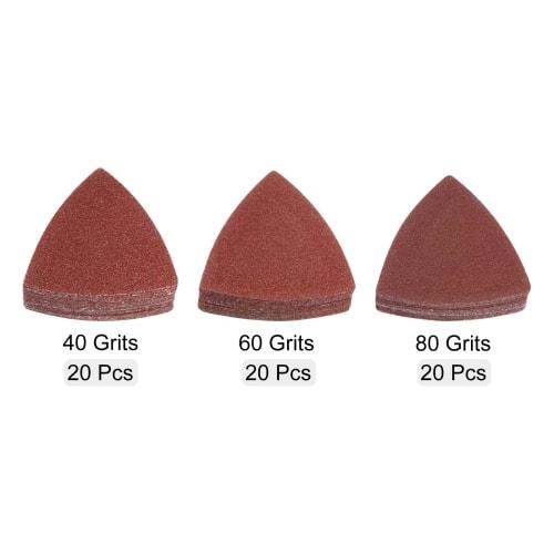 uxcell Triangular Hook and Ring Sandpaper, 40, 60, and 80 Grit, 3-1/8" Aluminum Oxide Sanding Pad, Mouse Detail Sander Paper, Multi-Tool Sheet Set, 20