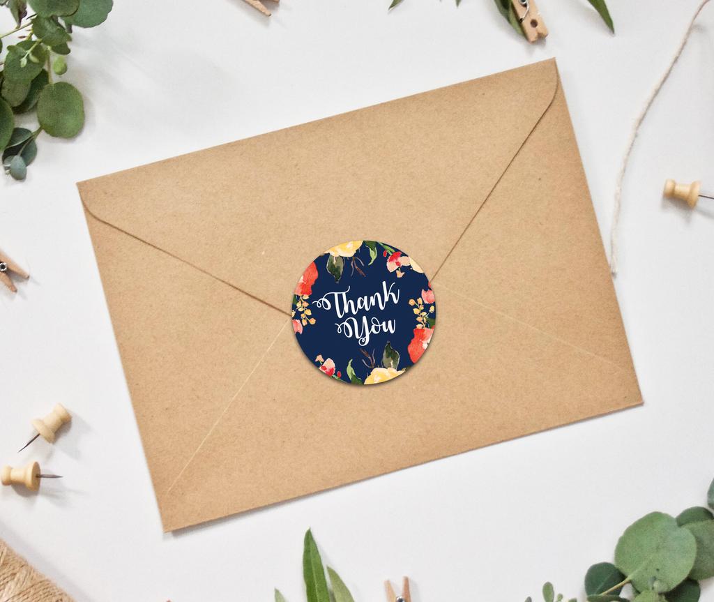 Darling Souvenir 45 Pcs Round Floral Border Black Thank You Stickers Wedding Envelope Seal-1.6