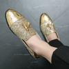 Men Wedding Tassels Leather Casual Shoes Luxury Designer Pointed Gold Sequin Loafers Brand Dress Evening Footwear Zapatos Hombre