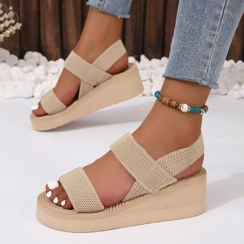 Fashion Wedge Shoes for Women 2025 New Summer Women's Sandals Lightweight and Comfortable Platform Sandals Simple Black Ladies Sandals