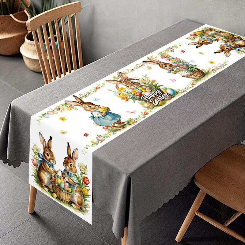 Vintage Osterhase Tischläufer Kaninchen Eier Blume Tischdecke Frühling Osterdekorationen Für Haus Küche Esstisch Dekor