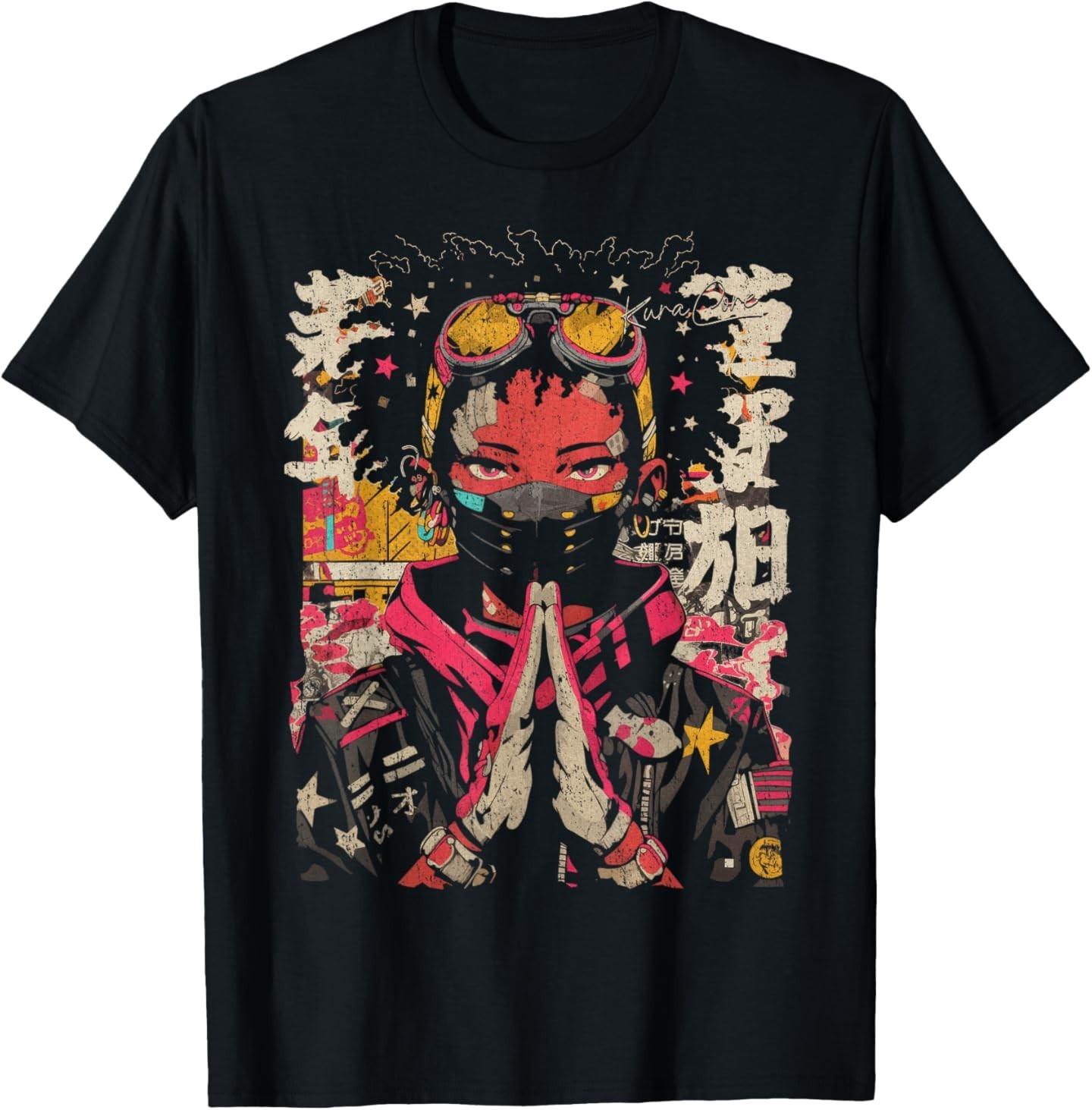 Japanese Streetwear Afro Cyberpunk Y2K Techwear Manga Anime T-Shirt Mens Womens Tees Top 2XL