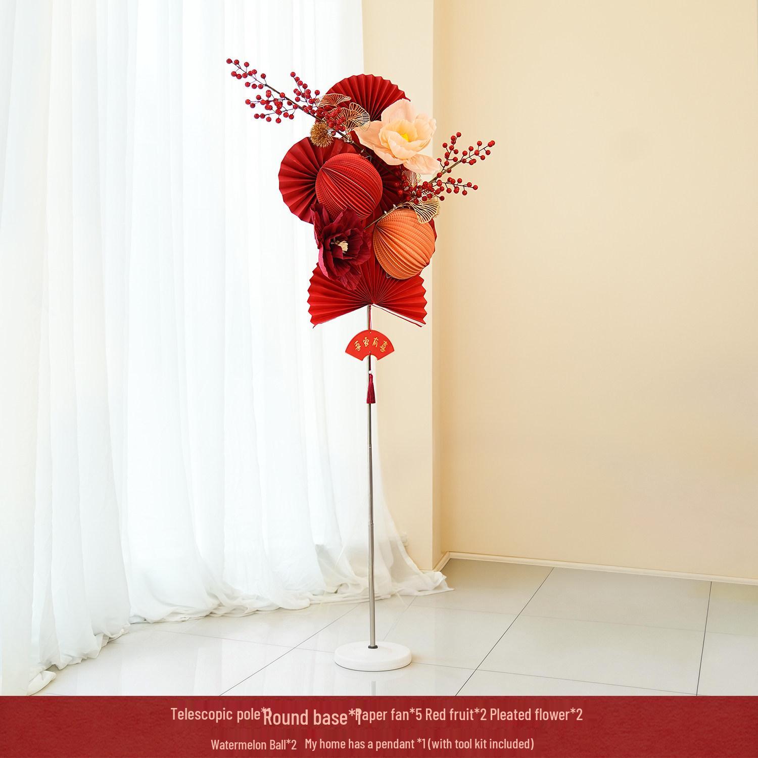 Red Festive Chinese Wedding Fan Flower Decoration Photo Props