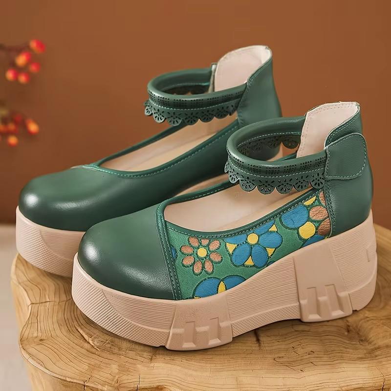 Fashion GKTINOO Retro Round Toe Thick Soled Shoes For Spring Summer 2025 New Genuine Leather Pumps Women's Flat Platform Shoes