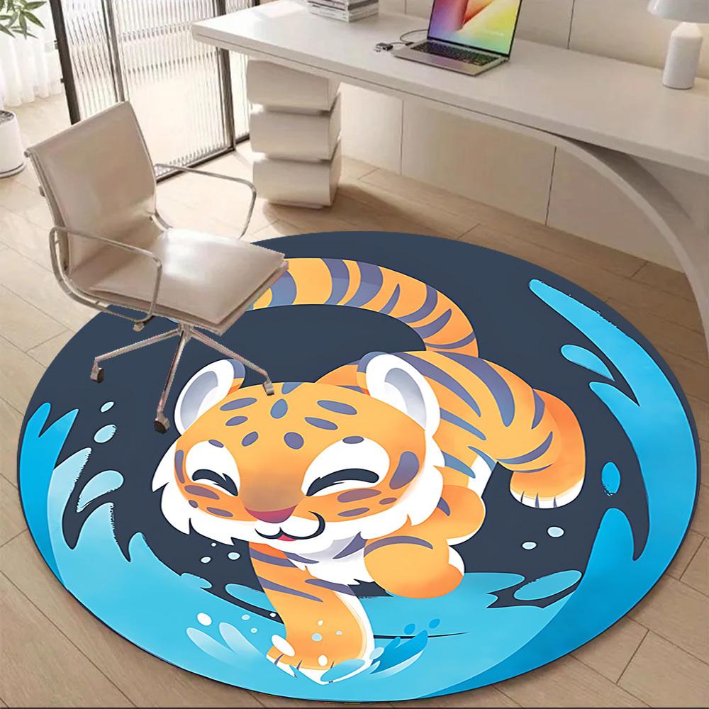 1PC Tiger Cub Water Play Office Round Area Rug, Mat Suitable For Office, Under Office Chairs Bedroom Living Room Home Decor, Room Deco