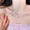 Exquisite Double-Layer Pink Heart Zircon Pearl Necklace Women's Beaded Clavicle Chain