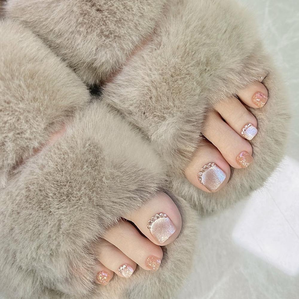 Fashion Short Square Fake Toenails French Pure Color Toe Nails Full Cover Simple Foot Nails for Women Girl