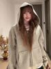 American Retro Korean-Style Women's Hooded Striped Cardigan - Autumn Loose Fit