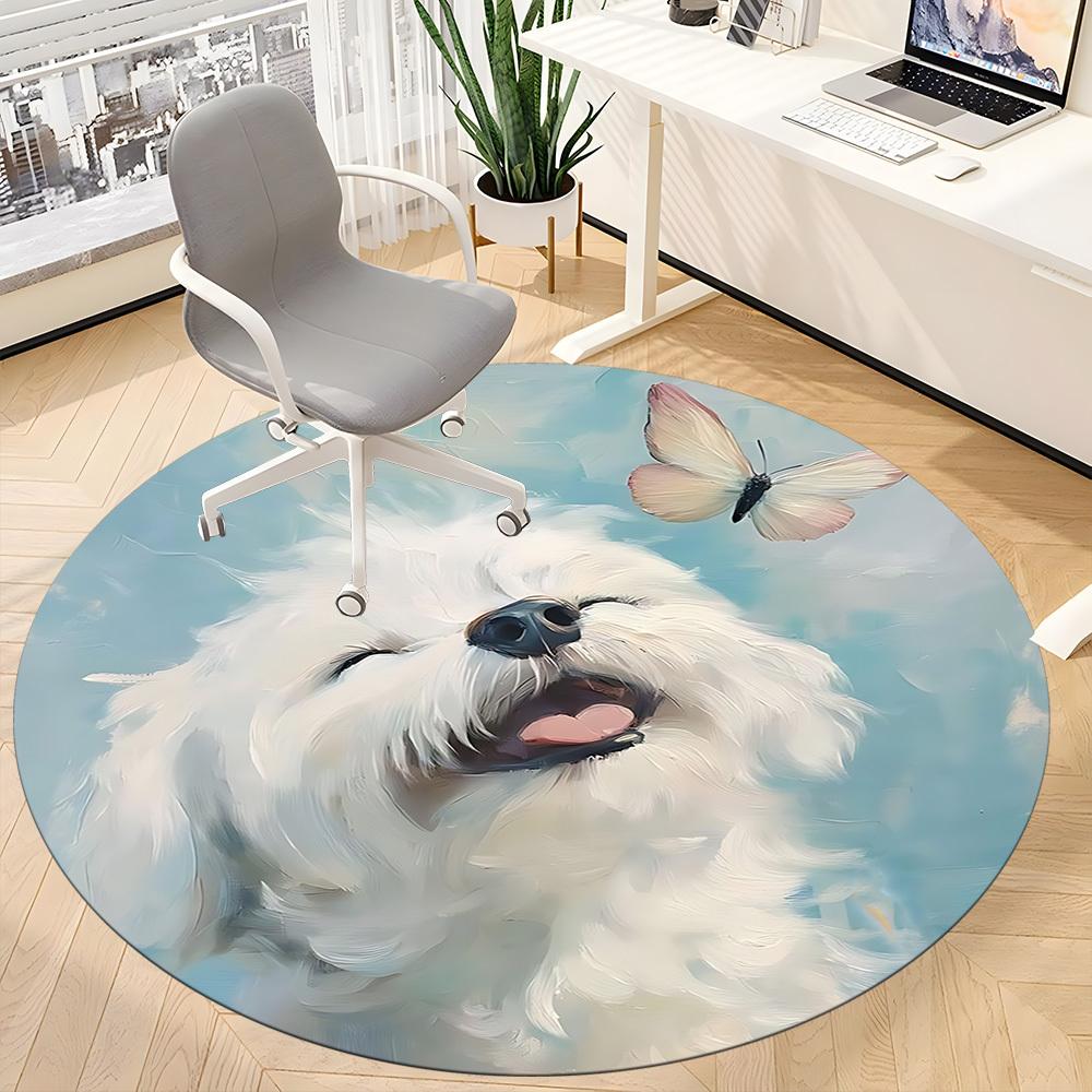 1PC Puppy Butterfly Office Round Area Rug, Mat Suitable ForOffice, Under Office Chairs Bedroom Living Room Home Decor, Room Deco