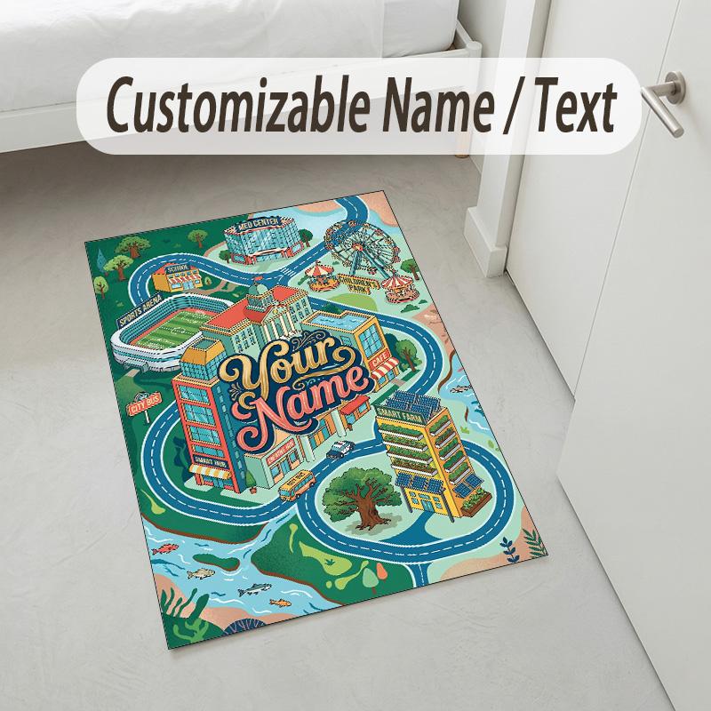 Christmas Theme Soft Crystal Velvet Rug Custom Name & Text Print Non Slip Floor Rug for Bedroom Living Room