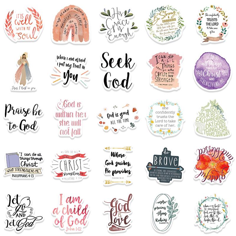 52Pcs Jesus Christians Religion Sayings Stickers Skateboard Suitcase Graffiti Luggage Motorcycle Diy Bible Sticker