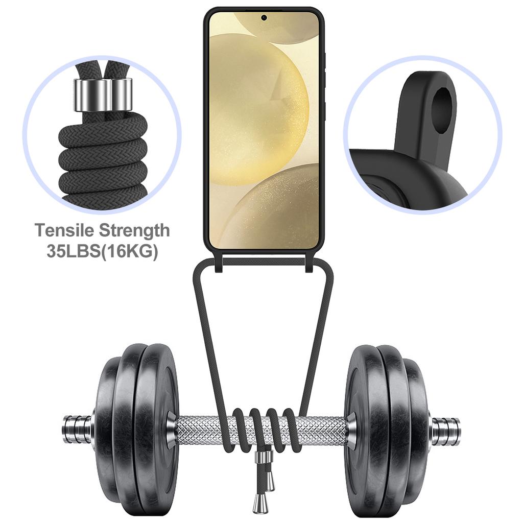 For Samsung Galaxy A55 5G Case Liquid Silicone Card Holder Back Phone Cover with Adjustable Lanyard