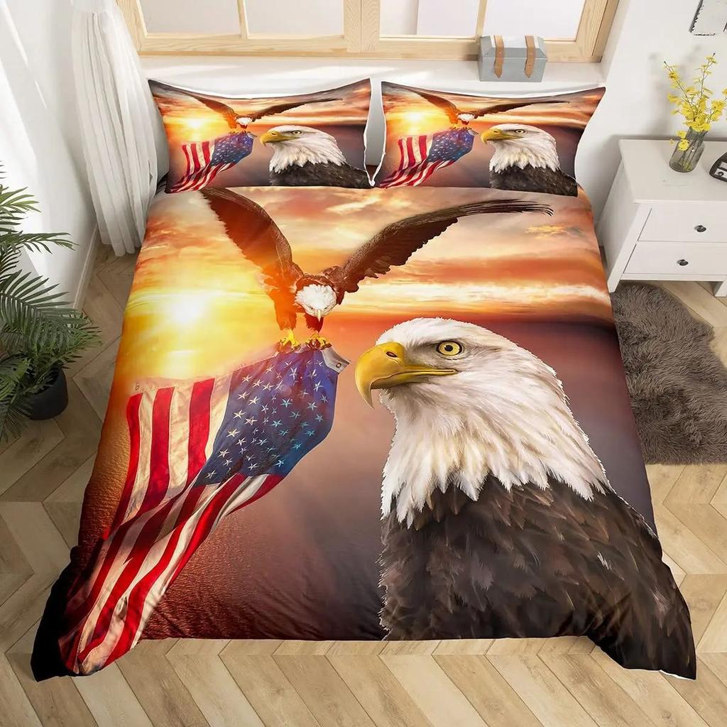 American Flag Down Quilt Cover Set Eagle Print Bedding Set With Pillowcase Quilt Cover Three-Piece Set