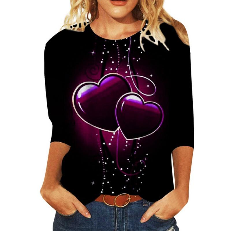 

Универсальная футболка с буквенным цифровым 3D-принтом для женщин, весна-осень, повседневная одежда с длинным рукавом для отдыха, свободная, удобная 2XL