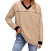 Fashionable Women's Loose Colorblock V-neck Long-sleeved Top