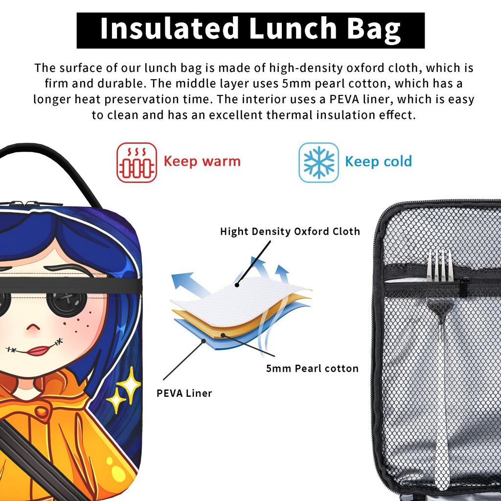 Coraline Close Manga Lunch Bag School Portable Thermal Lunch Bags For Child  Waterproof Print Cooler Bag