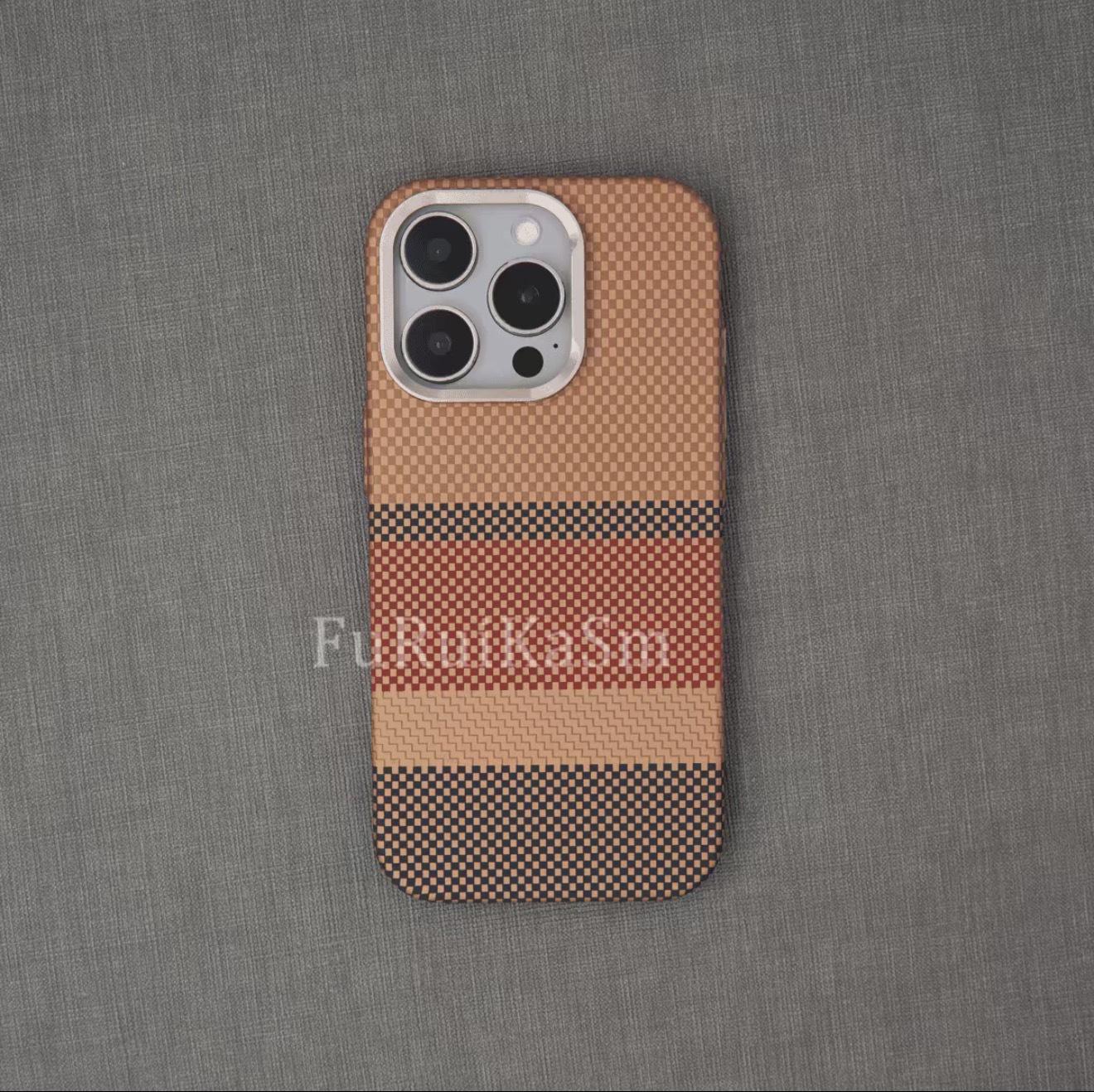 iPhone 17 Pro Max Kevlar Magnetic Case - Sunset Mountains Rivers Carbon Fiber Texture 16 Pro Max