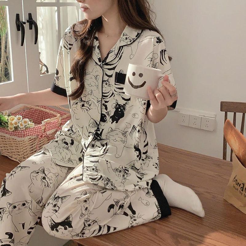 Cute Melody pajamas women's Japanese sweet cartoon style loungewear age-reducing girls cardigan short-sleeved set