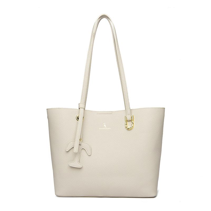 Trendy Fashion Retro Portable Tote Bag New Solid Color Soft Leather Texture Shoulder Bag Commuting To Work Large Capacity Women's Bag