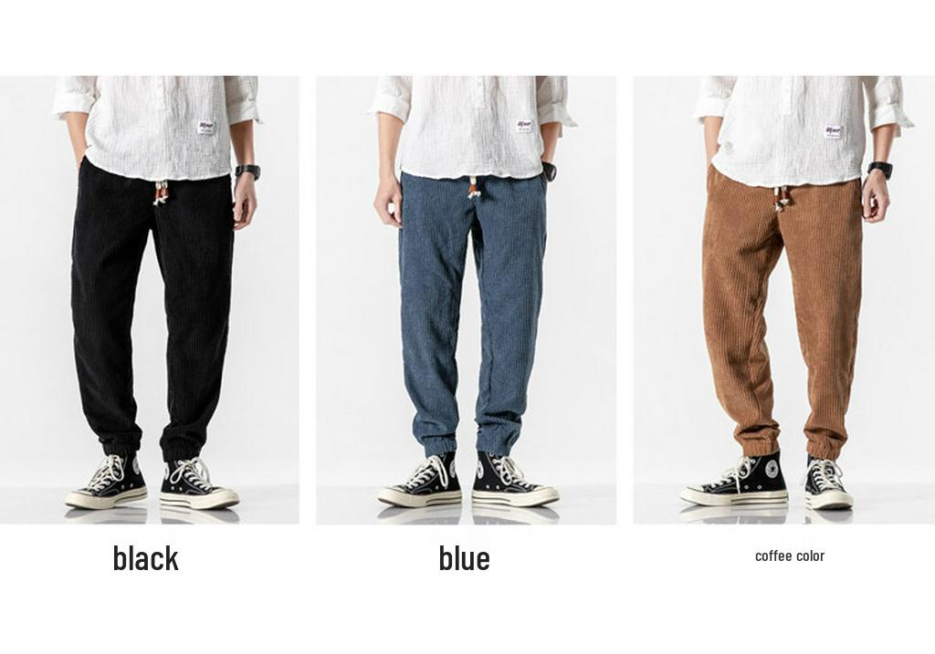 Men's Loose Fit Corduroy Casual Pants - Japanese & Chinese Style, Spring/Autumn Collection.