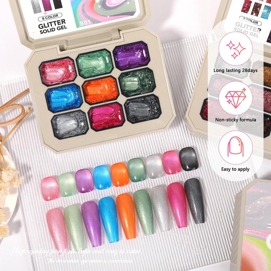 Cross Nine Palaces Nude Glitter Gel Nail Polish: Long-lasting, Quick-drying, High Saturation, Smudge-free, Solid Color Painting Gel