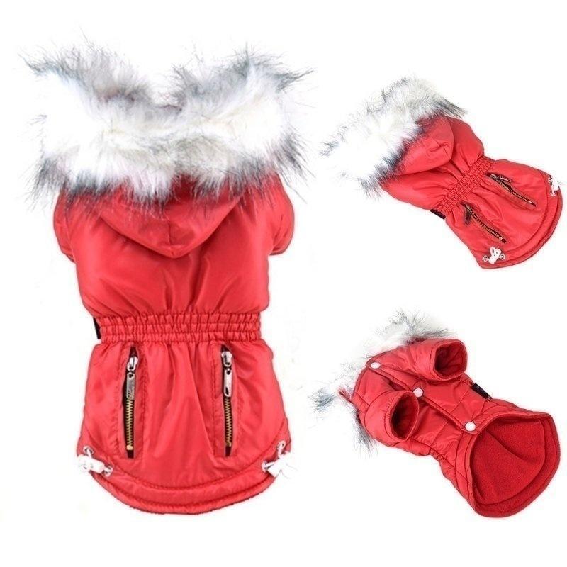 

Пальто для собак, зимнее утепленное пальто с капюшоном для домашних животных, утепленная куртка, верхняя одежда, пальто для щенков, одежда на молнии для собак XS красный