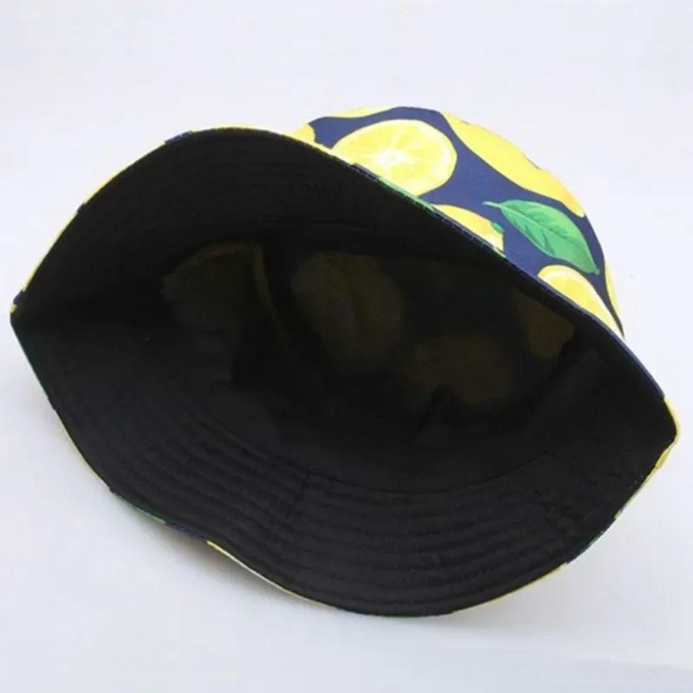Sun Protection Bucket Hat Beach Leaf Lemon Printing Sunshade Cap Fisherman Hat  for Men Women