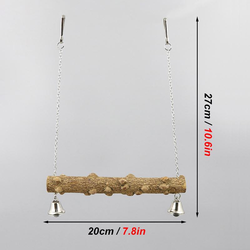 Wood Parrot Stand Pole Swing Toy with Bell for Bird Tiger Skin Claw Grinding Beak Grinding Stand Pole Bird Cage Accessories