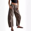 Women's Loose Fit Blue Jeans Distressed Wide Leg Pants with Raw Hem and Patchwork Design