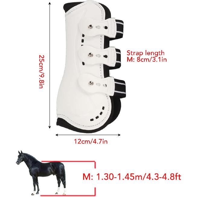 Horse Front Boots, Elastic Band Adjustable Protective Horse Tendon Boots Breathable White Open Front for Jumping(M)