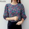 ZANZEA Bluză casual de vară pentru femei cu imprimeu floral, mâneci 3/4 și gât rotund