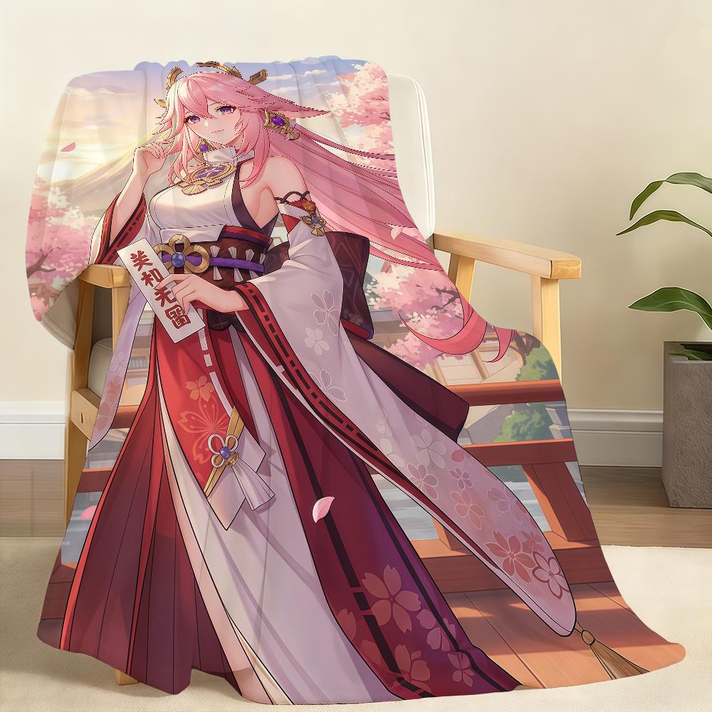 Y-Yae Miko Genshin Impact Blanket Soft Throw Blanket for Home Bedroom Bed Sofa Picnic Travel Office Rest Cover Blanket Gift