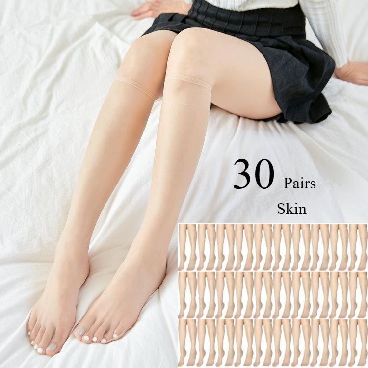 Summer Ultra-Thin Invisible Thigh-High Socks Nude Seamless Mid-Calf Short Socks For Women Anti-Snag Sheer Stockings 1-30 Pairs