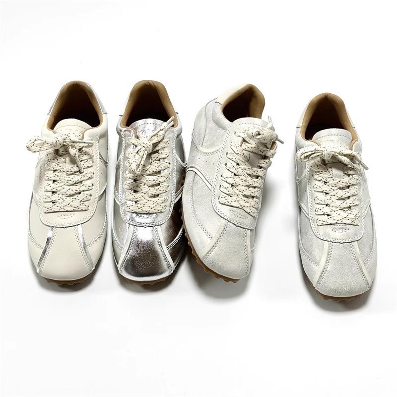 Hong Kong Style Leather Retro Forrest Gump Shoes Women's Spring Soft Sole Light Non-slip Casual Sports Running Shoes Show Feet Small German Training 