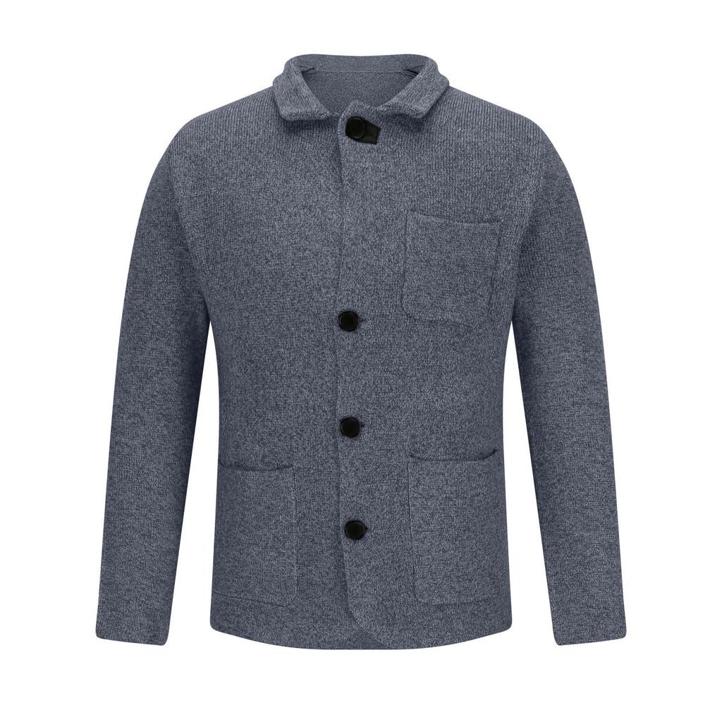 Men's Casual And Trendy British-style Solid-color Warm Cardigan Sweater, Men's Long-sleeved Button-up Stand-up Collar Sweater