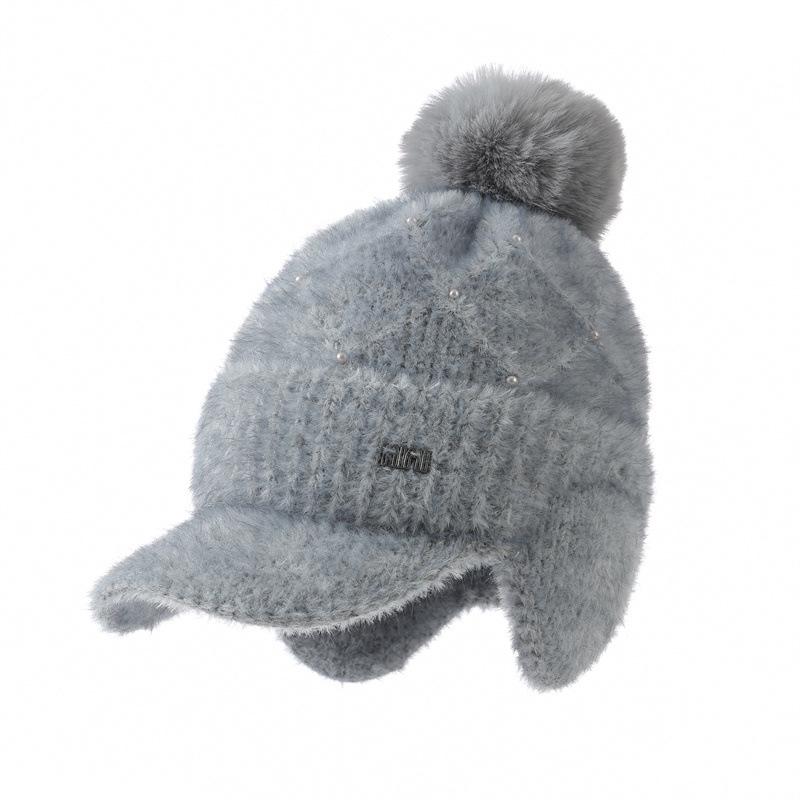 Saco de Orelha Tricotado em Lã, Chapéu Quente com Aba de Pato, Boné de Beisebol Feminino Plush Forrado à Prova de Vento para Outono e Inverno