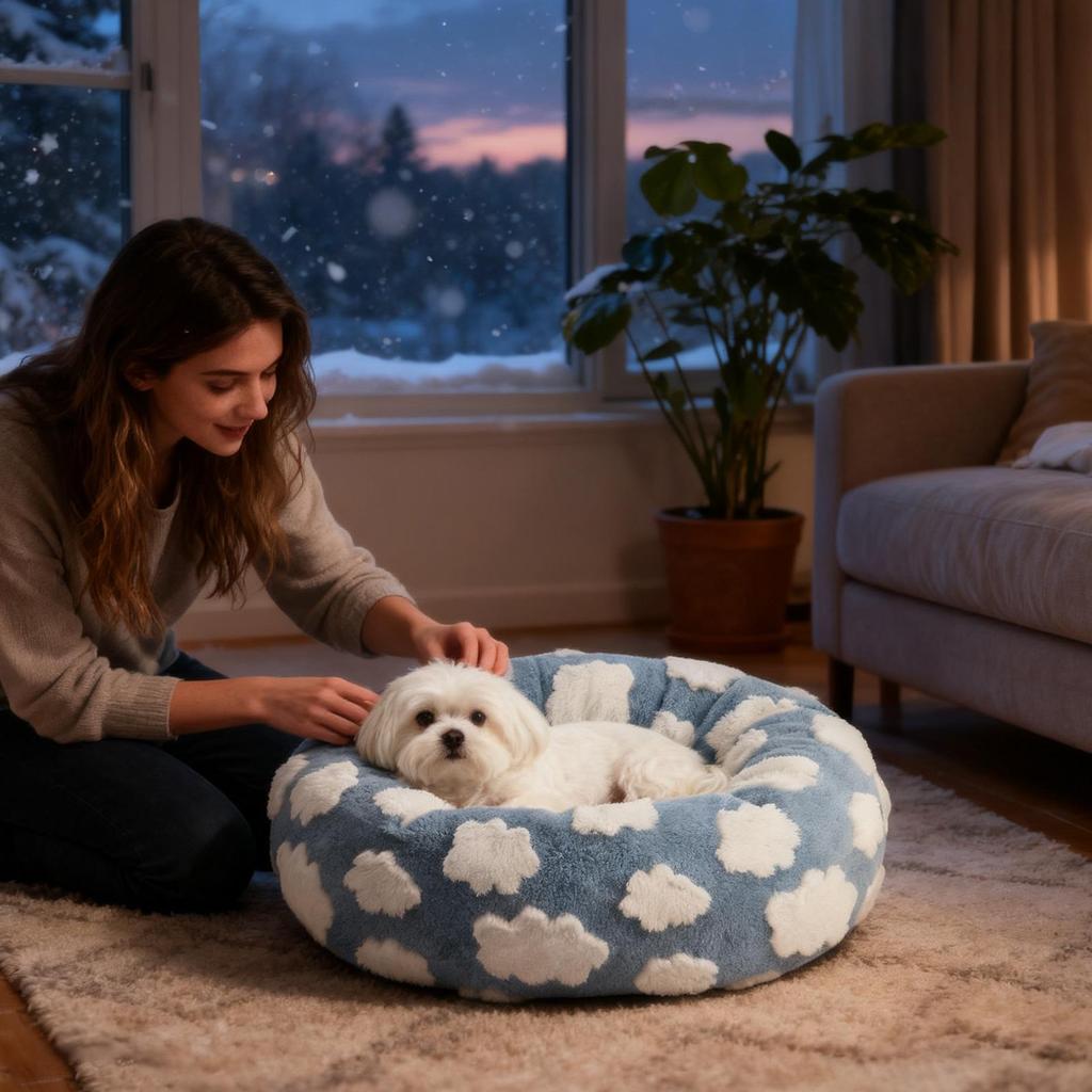 Winter Warm Cat Sleeping Cushion Soft Plush Round Cat Bed Puppy Kitten Plush Nest Pet Supplies for Indoor Home Bedroom