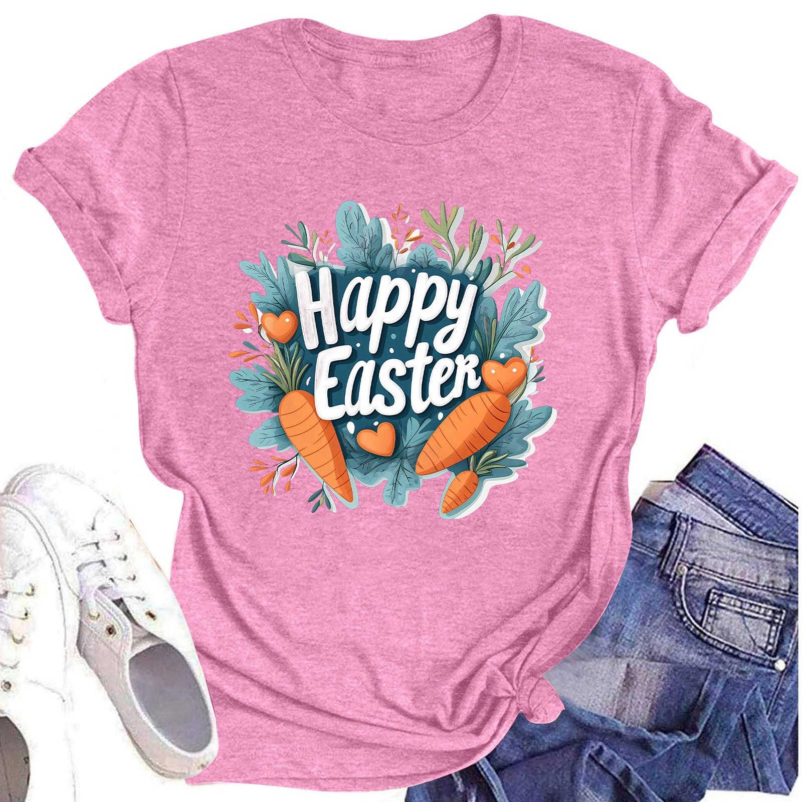 

Женский топ с круглым вырезом, повседневный принт, футболка с короткими рукавами XL розовый