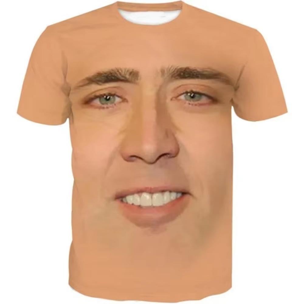 T-shirt Grafica Divertente Nicolas Cage Faccia Taglie Forti per Uomo Magliette Stampa 3D Umorismo Divertente Moda Top Cool Abbigliamento Donna