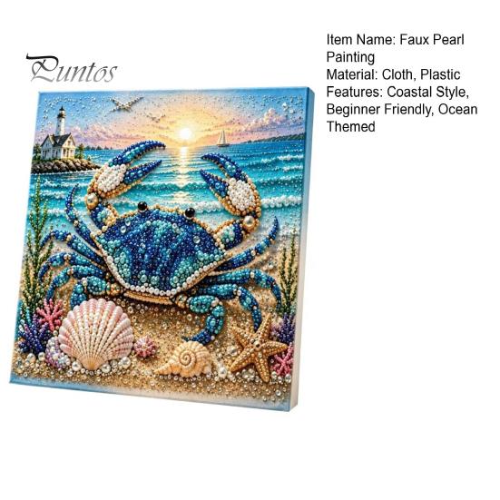 Nautical Style Home Ornament Ocean Faux Pearl Painting Kit, Marine Life 3D Art DIY Decorative Bead Picture Set Sea Turtle Fish Craft for Adults,