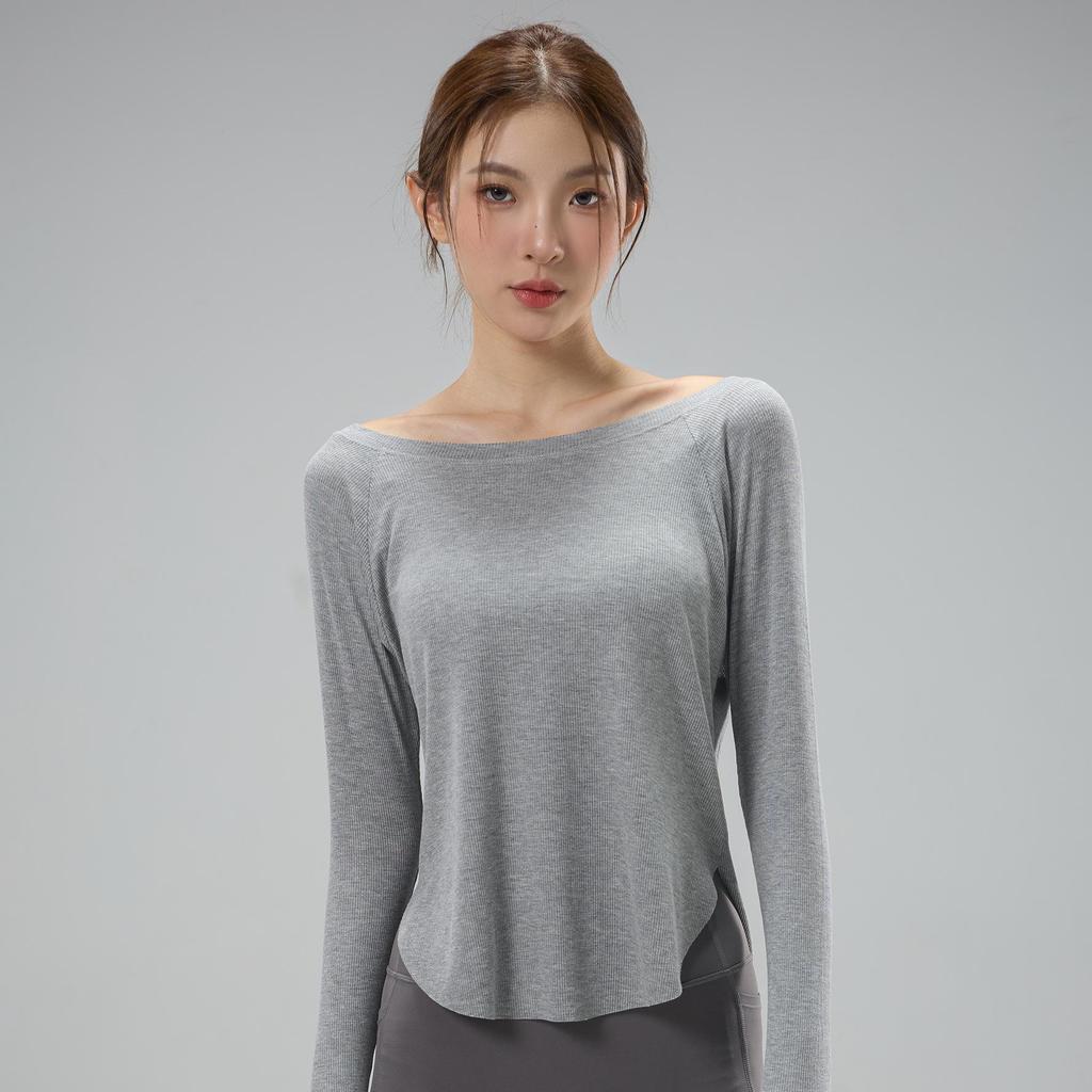 Women's One-Shoulder Yoga Cardigan T-Shirt, Body-Concealing, Casual Sportswear for Pilates.
