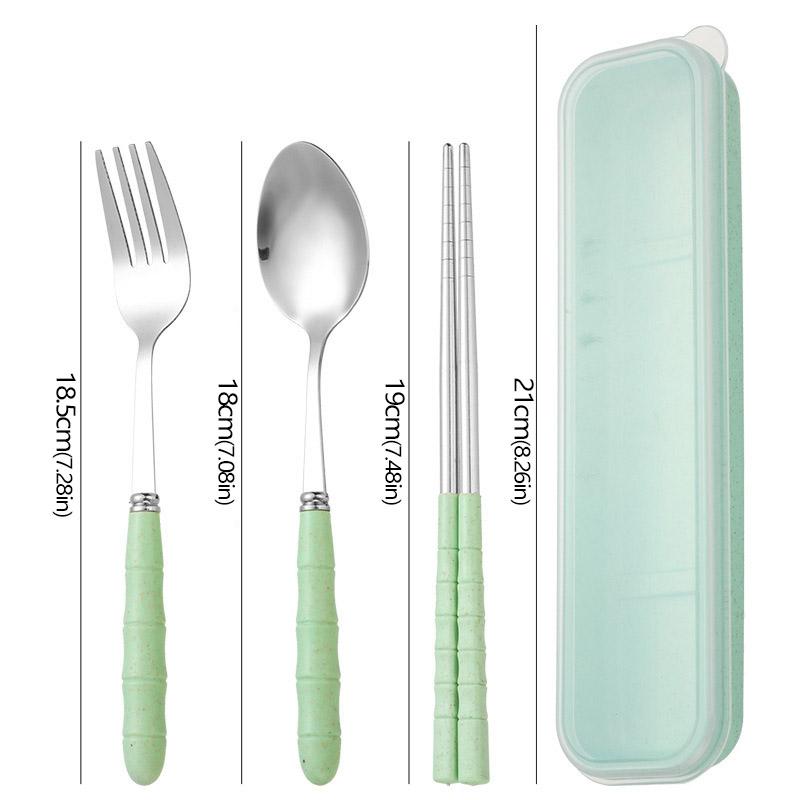 3pcs/set Tableware Set Stainless Steel Chopsticks Fork Spoon Set Travel Flatware With Box Lunch Tableware Kitchen Accessories